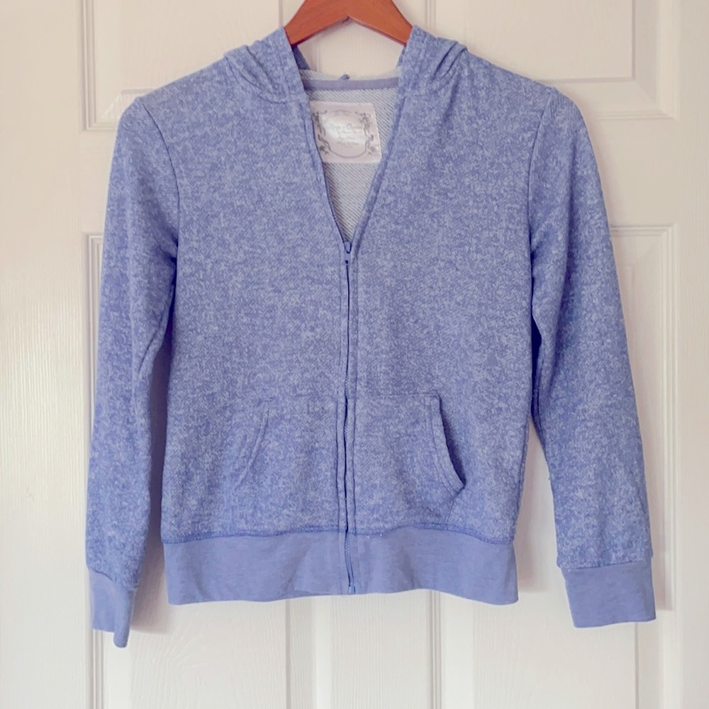 Aegean Apparel heathered blue full zip hoodie. Girls L